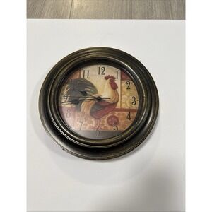 Round Rooster Wall Clock Second Hand Country Farmhouse Decor Bronze Tone AA